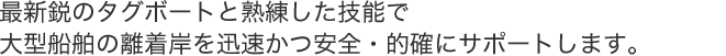 最新鋭のタグボートと熟練した技能で大型船舶の離着岸を迅速かつ安全・的確にサポートします。